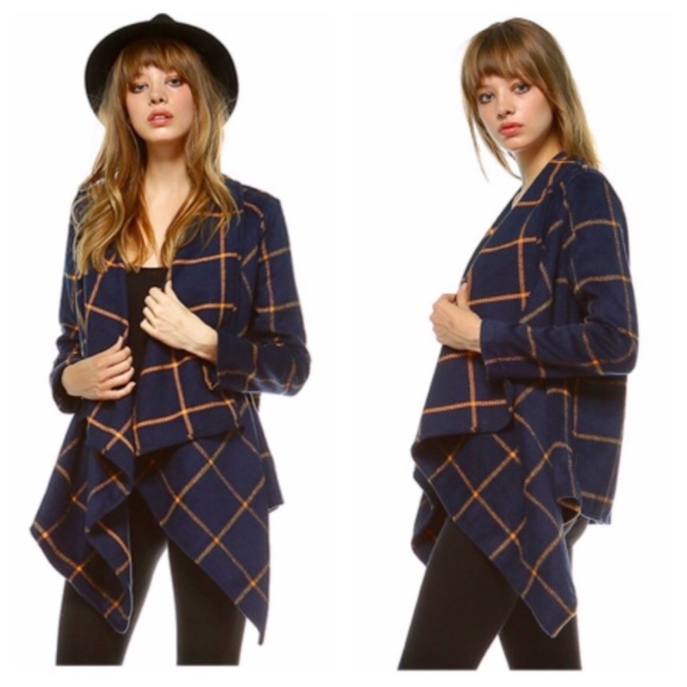 Windowpane Plaid Draped Jacket - Picture 1 of 2